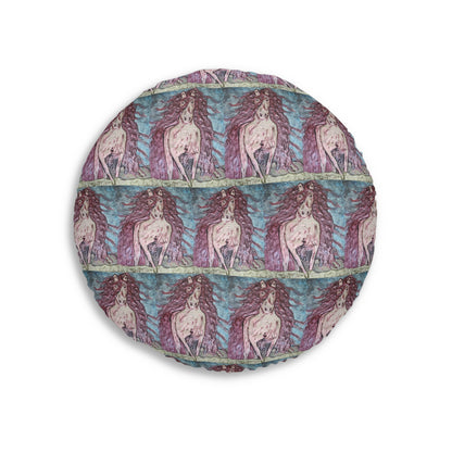 Round Tufted Floor Pillow | Painterly Horse Pattern - Fiery