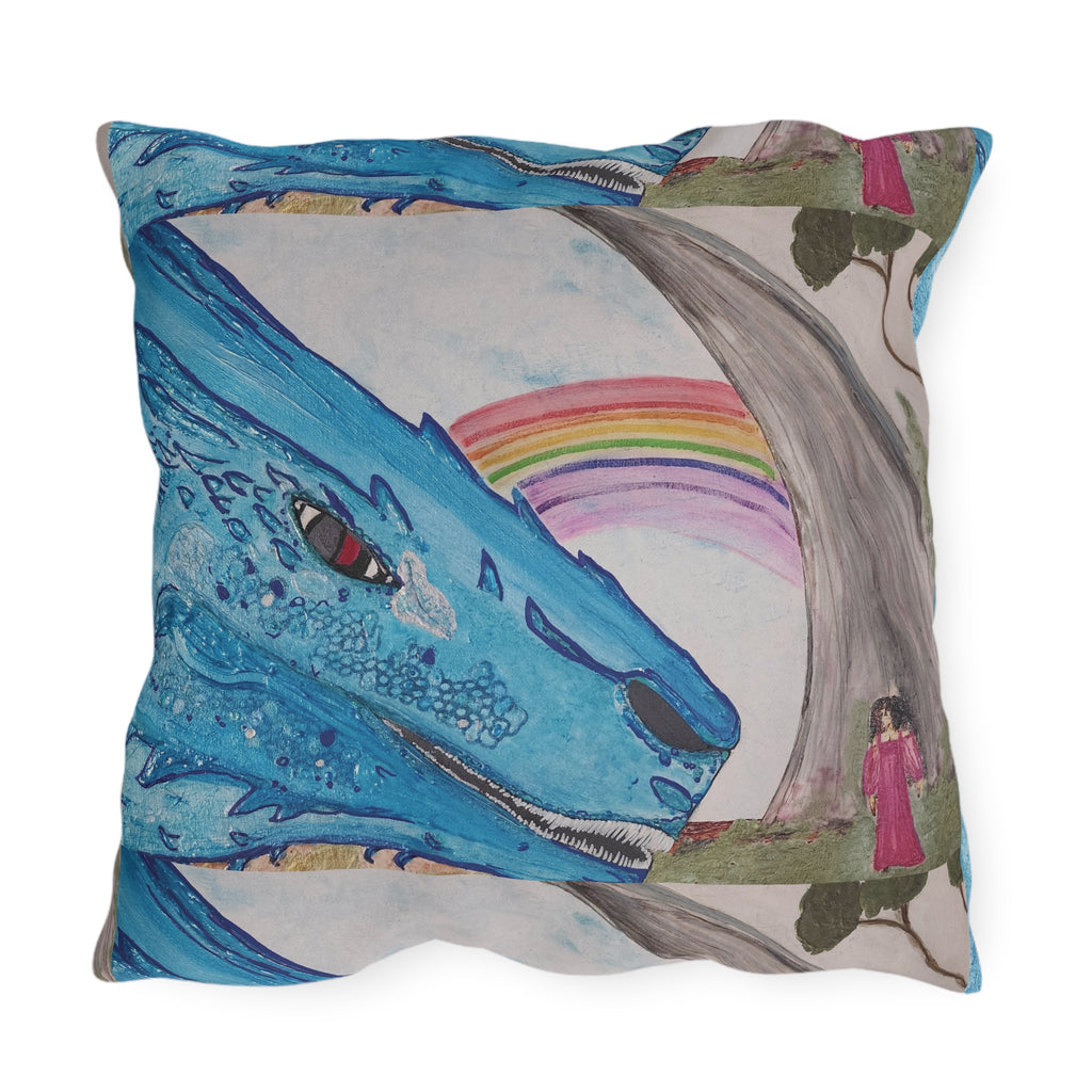 Dragon & Rainbow Outdoor Pillow — Fantasy Garden Decorative Accent