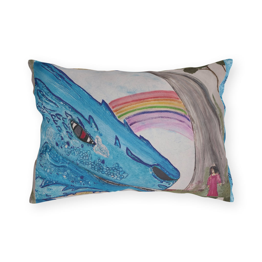 Dragon & Rainbow Outdoor Pillow — Fantasy Garden Decorative Accent