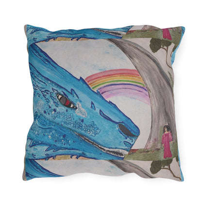 Dragon & Rainbow Outdoor Pillow — Fantasy Garden Decorative Accent