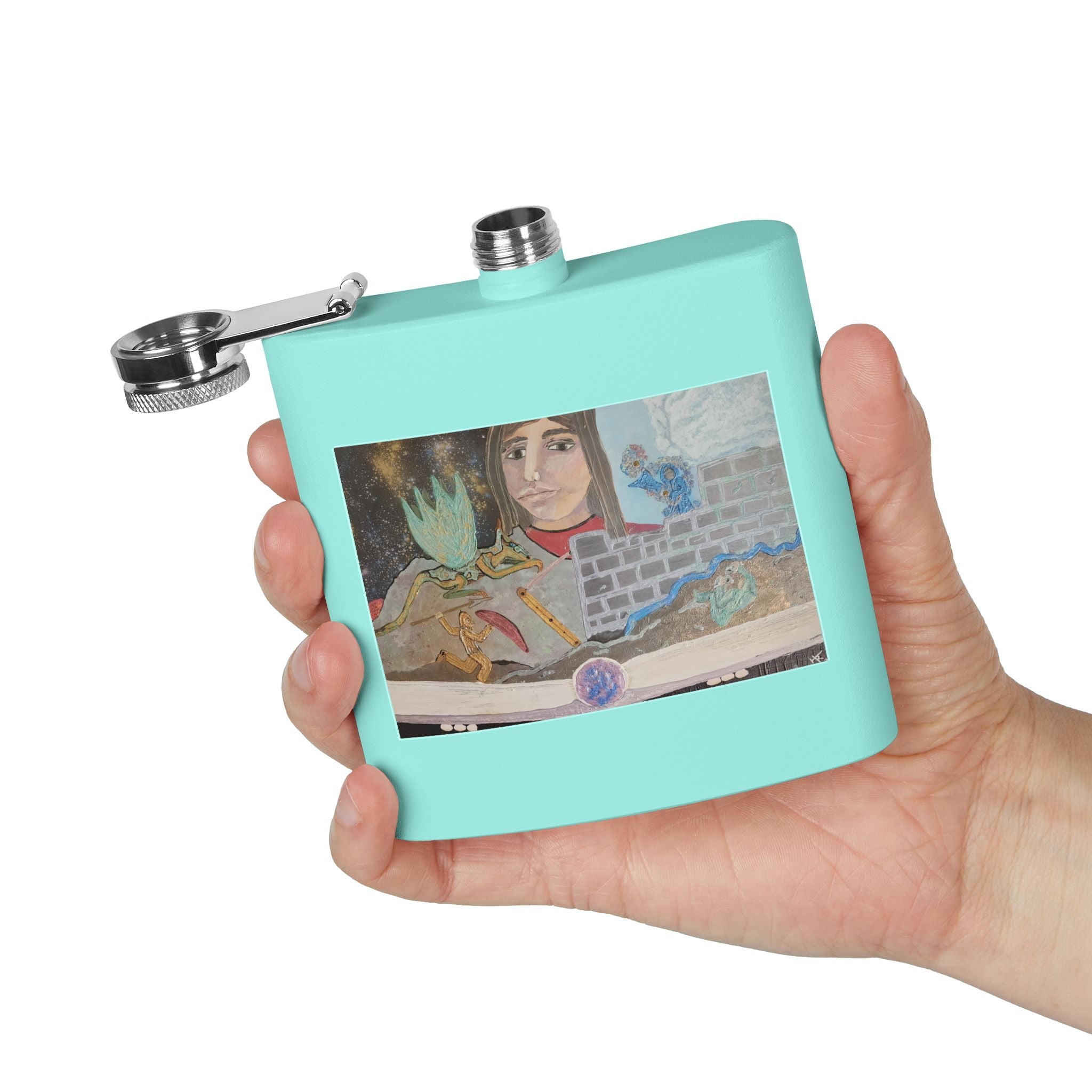 The Storyteller | 6oz Insulated Stainless Steel Flask | Wearable Art for Wandering