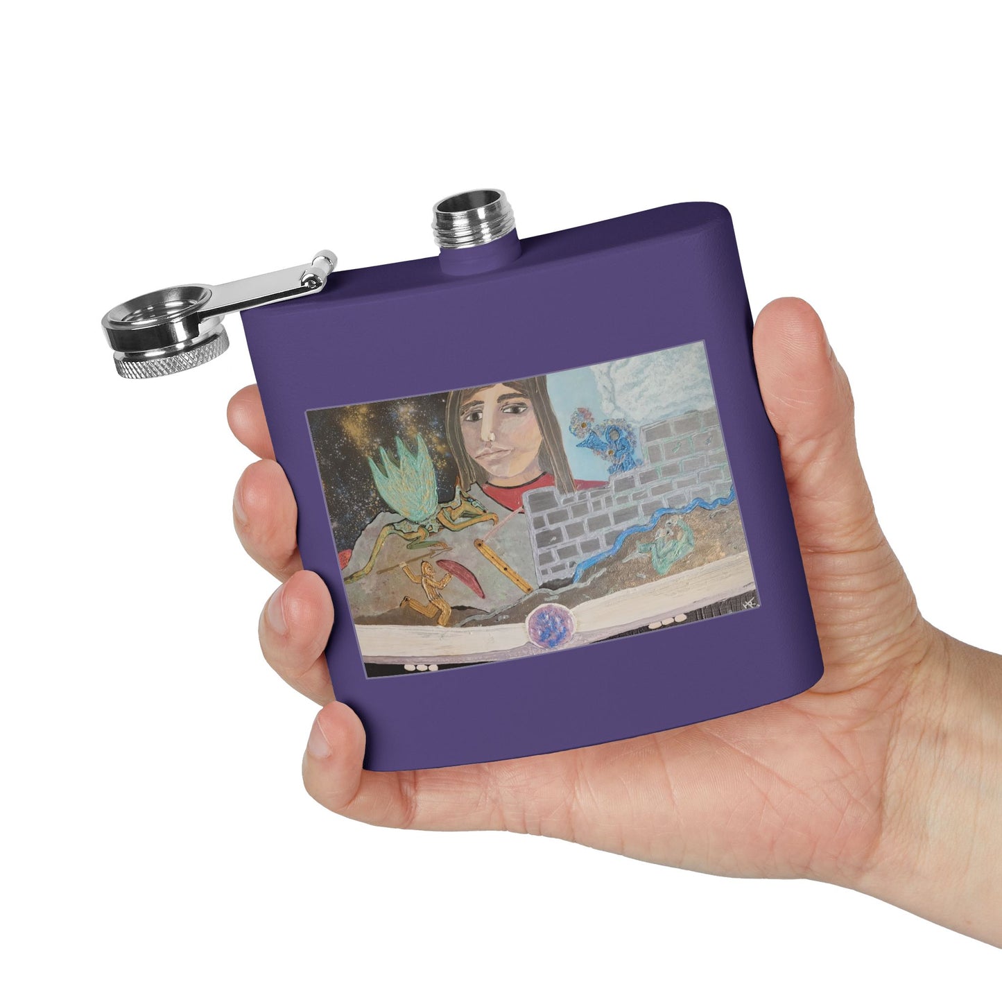 The Storyteller | 6oz Insulated Stainless Steel Flask | Wearable Art for Wandering