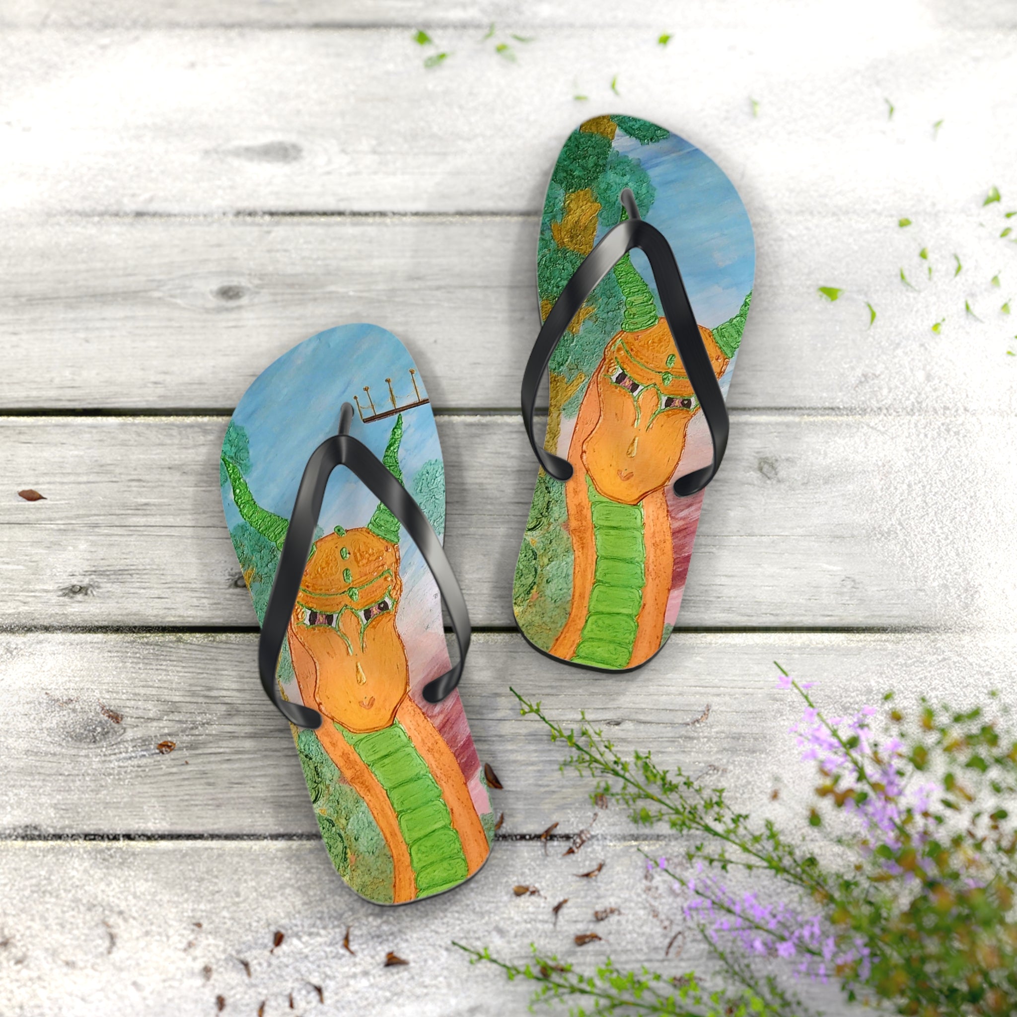 Men's Sized Swift Dragon Flip Flops — Colorful Fantasy Beach Sandals