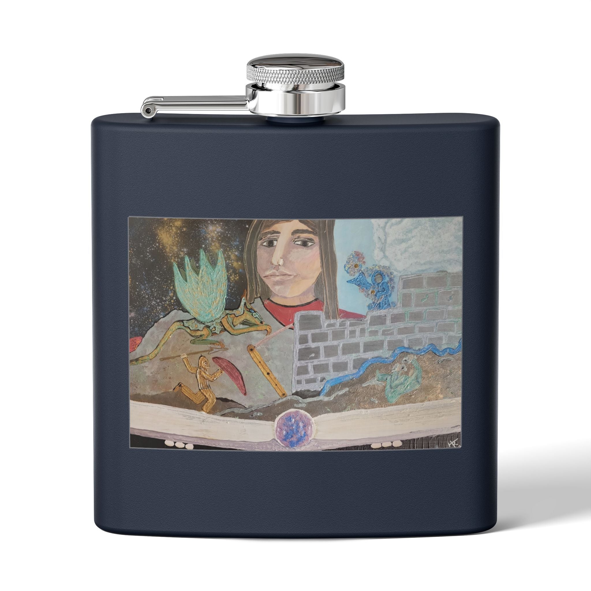 The Storyteller | 6oz Insulated Stainless Steel Flask | Wearable Art for Wandering