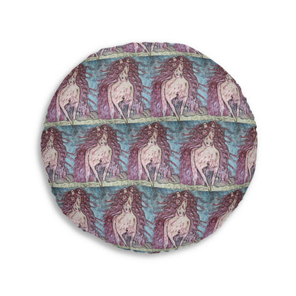 Round Tufted Floor Pillow | Painterly Horse Pattern - Fiery