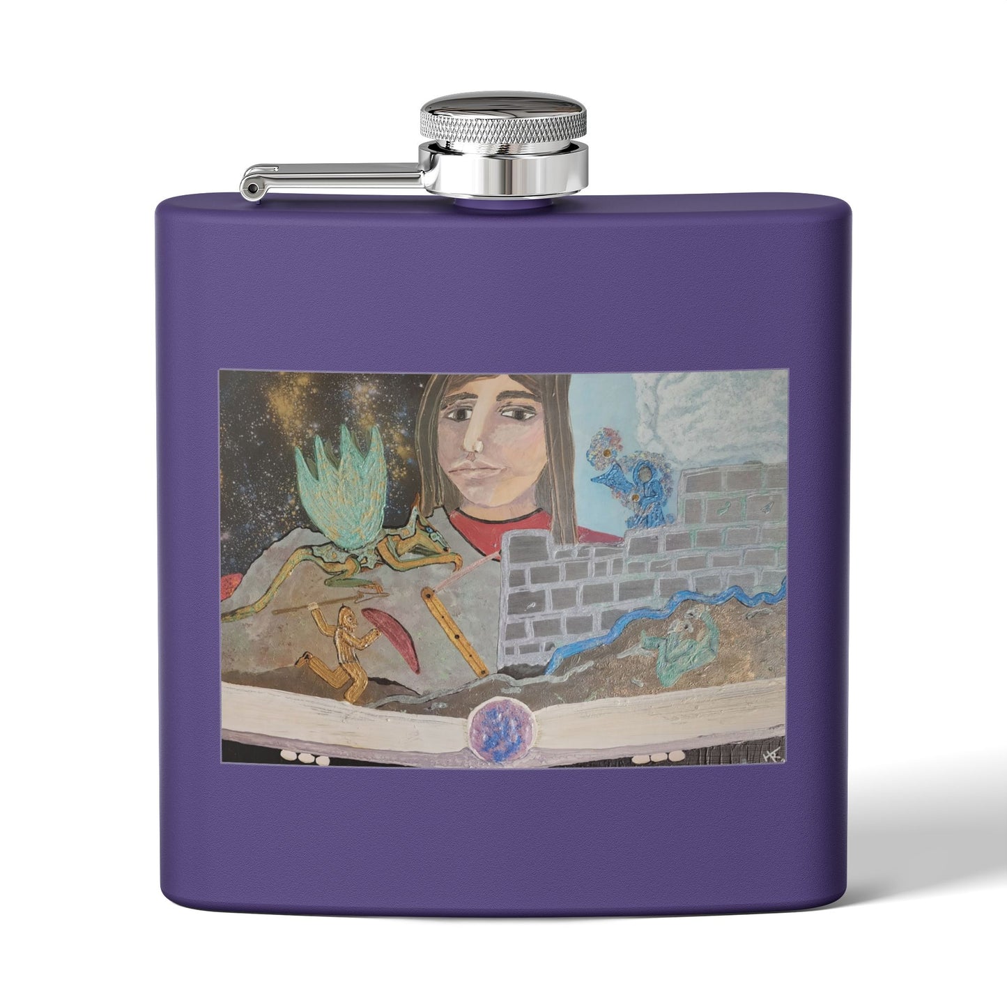 The Storyteller | 6oz Insulated Stainless Steel Flask | Wearable Art for Wandering
