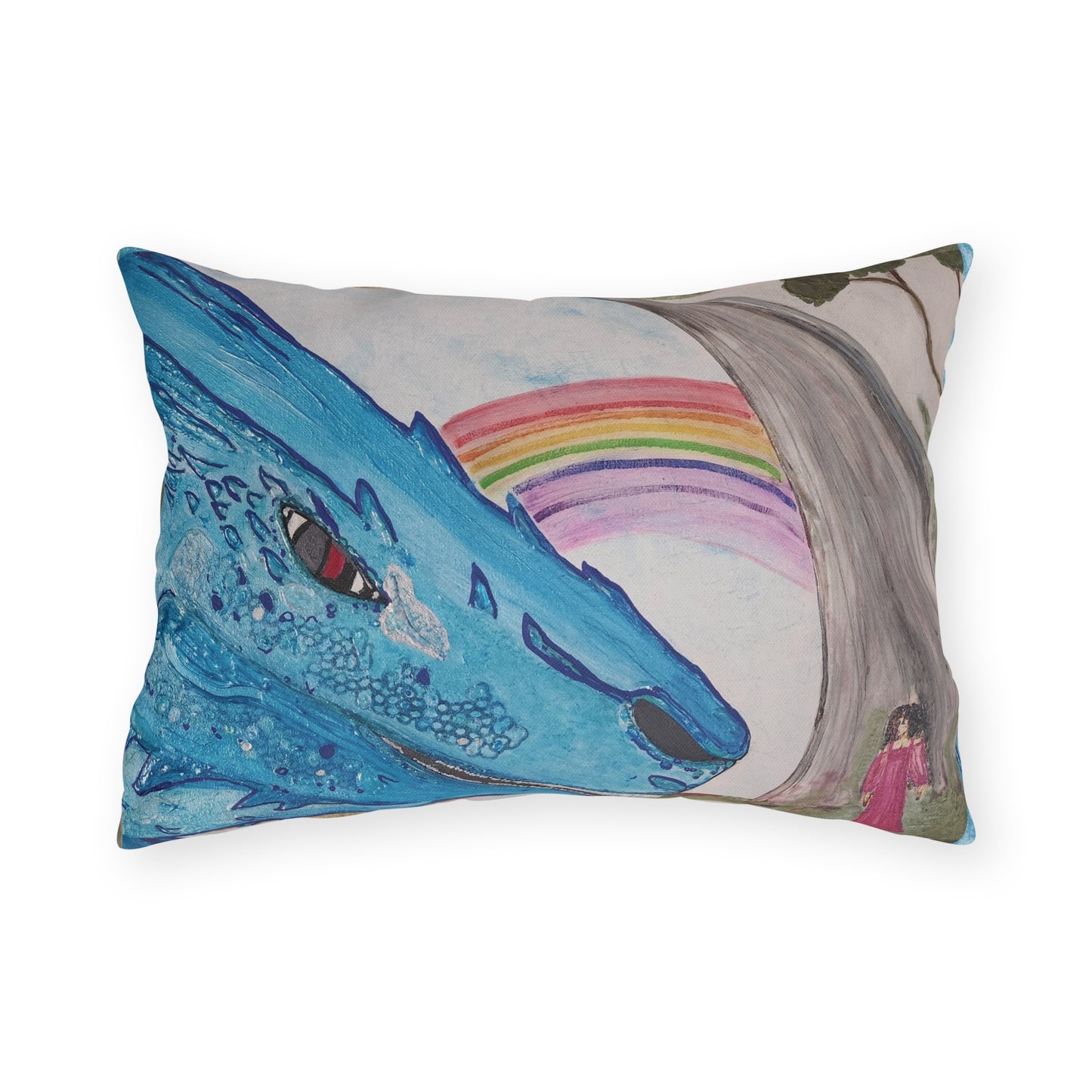 Dragon & Rainbow Outdoor Pillow — Fantasy Garden Decorative Accent