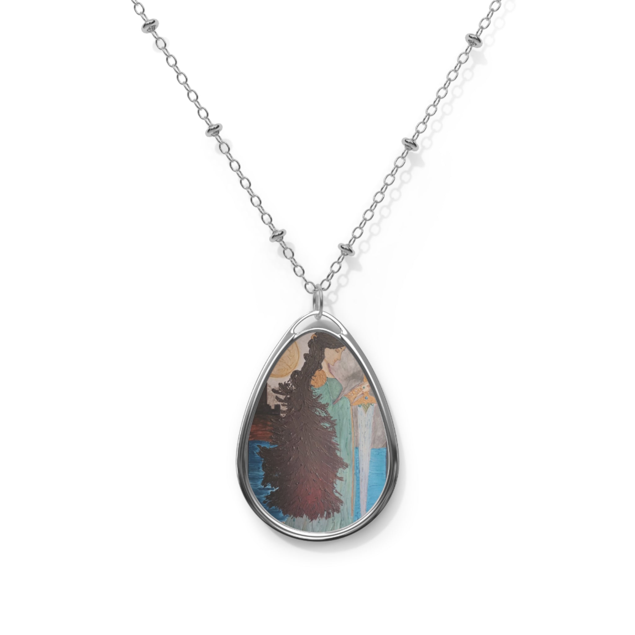 Oval Art Pendant Necklace | Wearable Painting