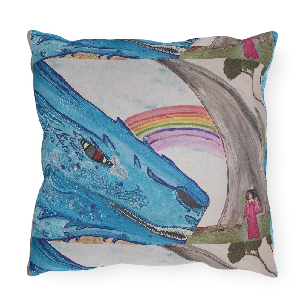 Dragon & Rainbow Outdoor Pillow — Fantasy Garden Decorative Accent