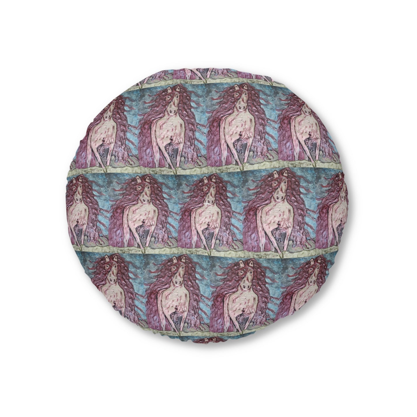 Round Tufted Floor Pillow | Painterly Horse Pattern - Fiery